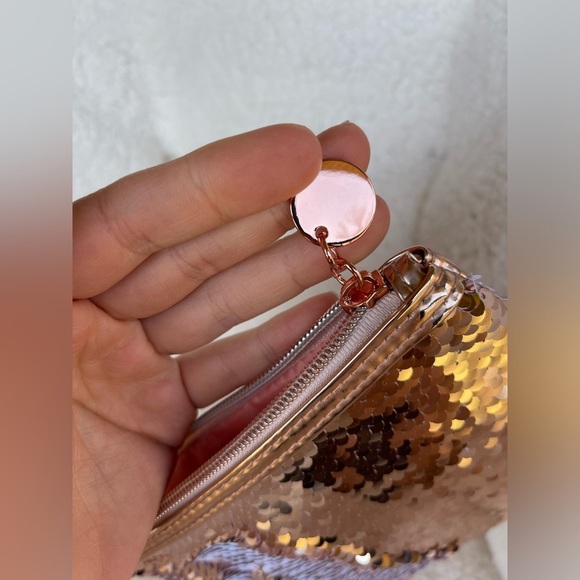 Sequin Rose Gold Clutch Macy's Rose Gold Sequined Cosmetic Pouch - Picture 9 of 9